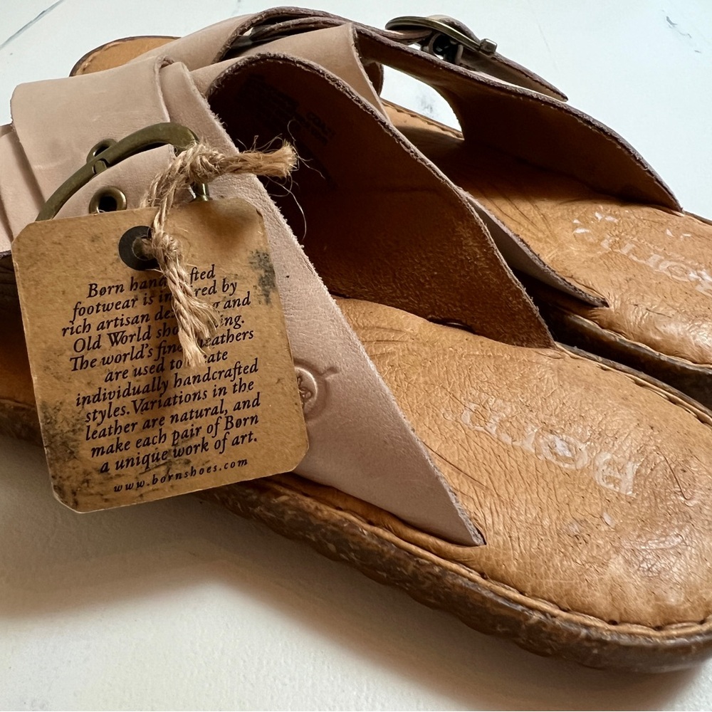 Born Women's Beige Leather Buckle Slide Sandals - Picture 5 of 12